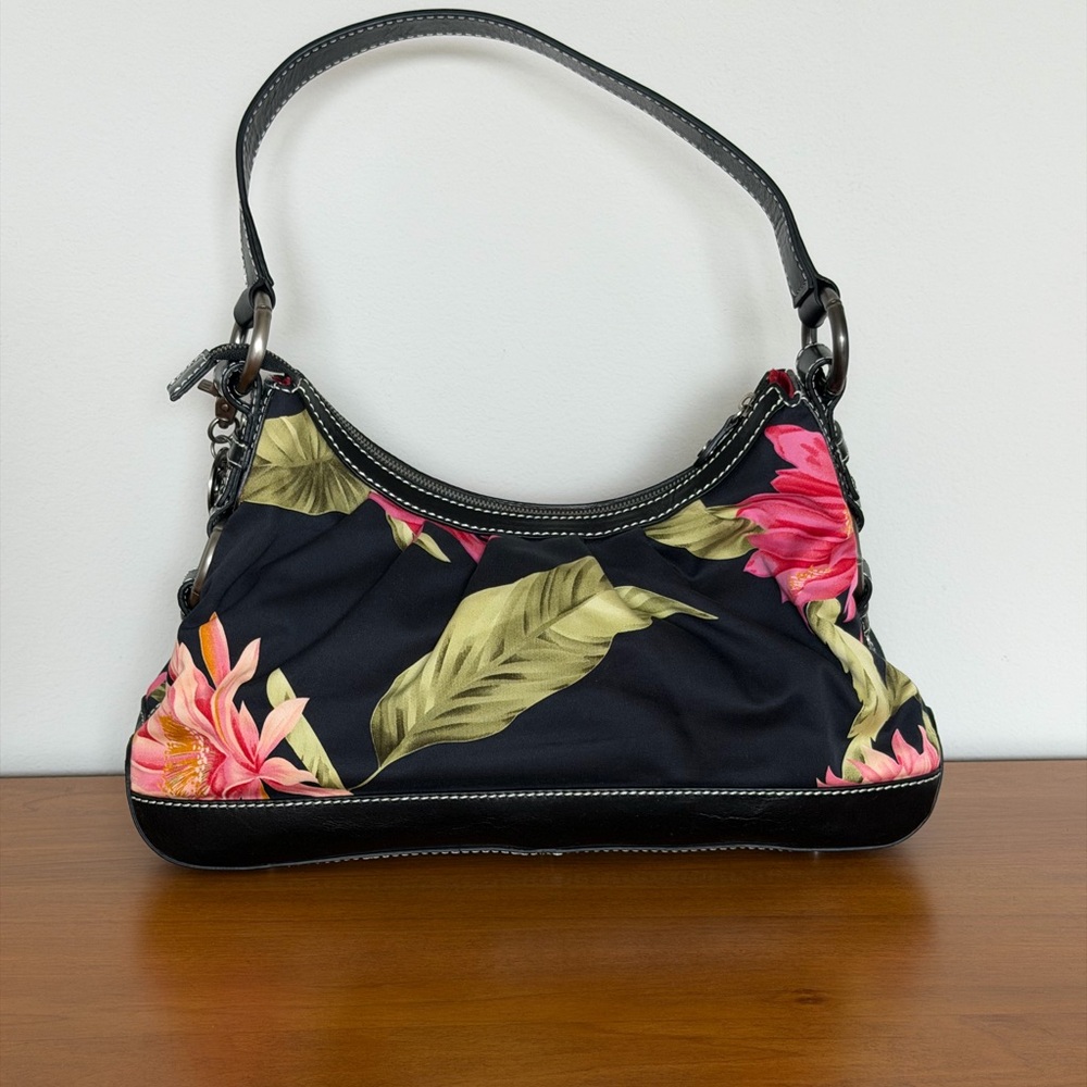 Tommy Bahama Santiago Hobo Shoulder Bag  Tropical Floral Print - Leather Trim - Picture 2 of 16